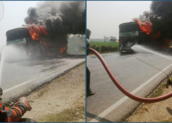 বরিশালে গ্রীন লাইন পরিবহনে ভয়াবহ আগুন