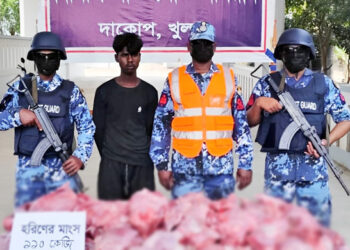 নৌকায় পাওয়া গেল ১১০ কেজি হরিণের মাংস, যুবক আটক